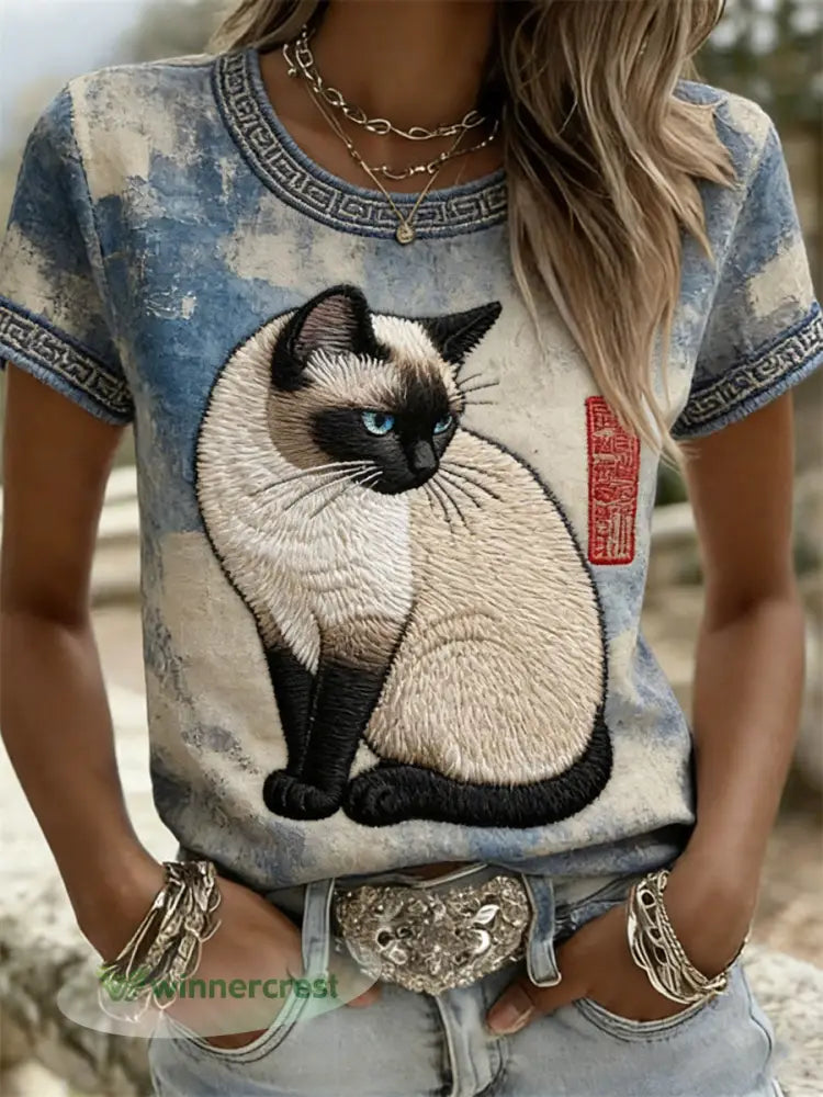 Women’s Cat Casual Short-Sleeve T-Shirts - As picture / S