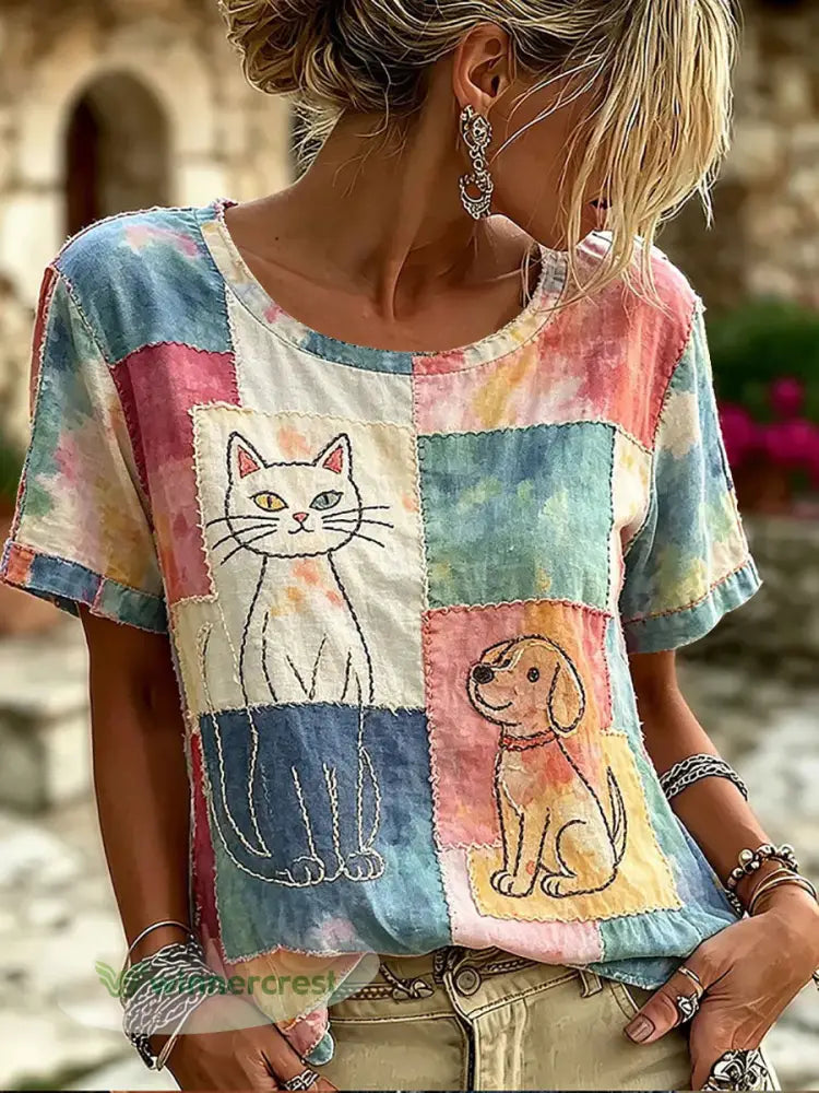 Women’s Cat Print Casual Shirt - As picture / S