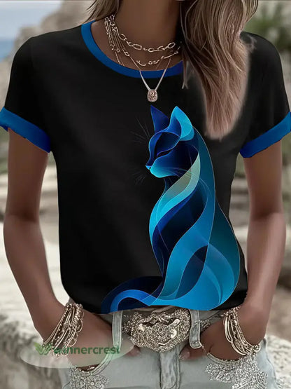 Women’s Cat Print Casual Shirt - Black / S
