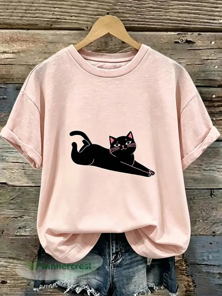 Women’s Cute Cat Print T-shirt - As picture / S
