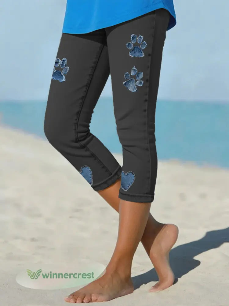 Women’s denim paw leggings - Black / S