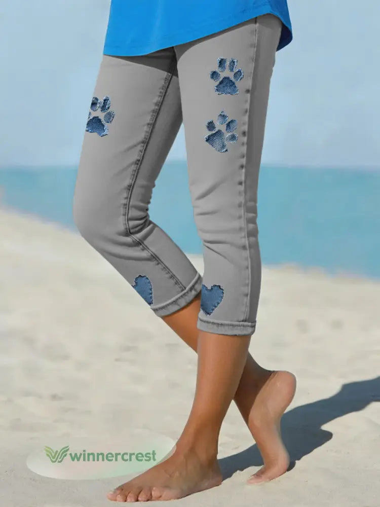 Women’s denim paw leggings - Dark Gray / S