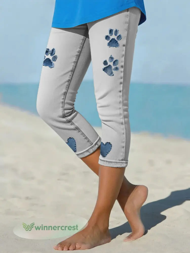 Women’s denim paw leggings - Light Gray / S