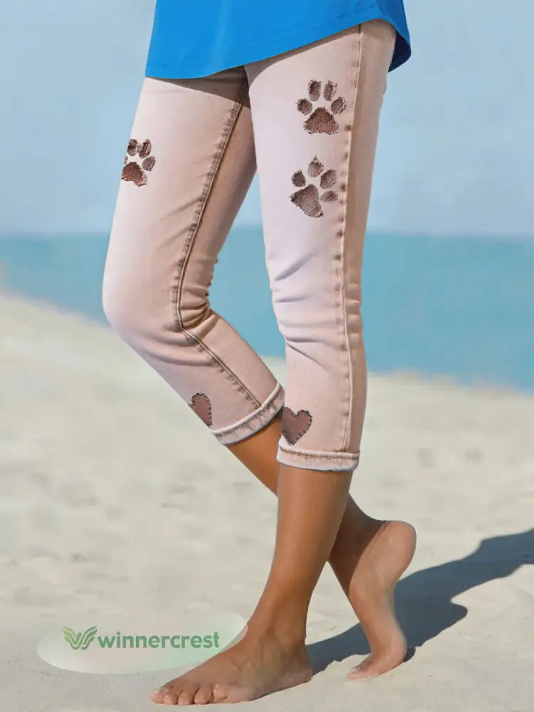 Women’s denim paw leggings - Red-Brown / S