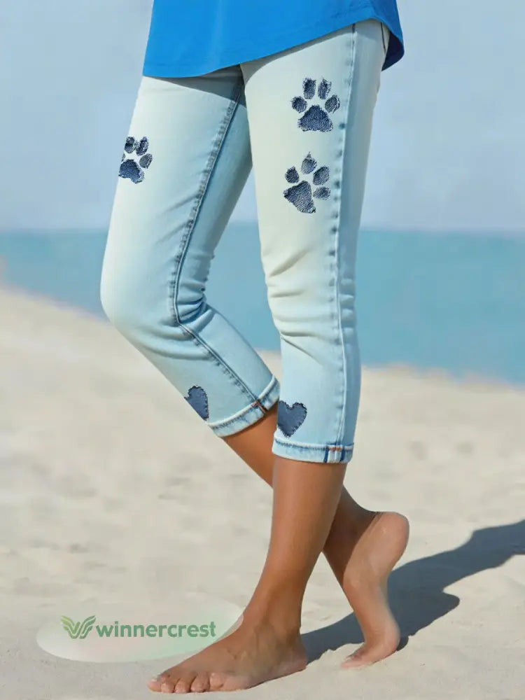 Women’s denim paw leggings - Sky Blue / S
