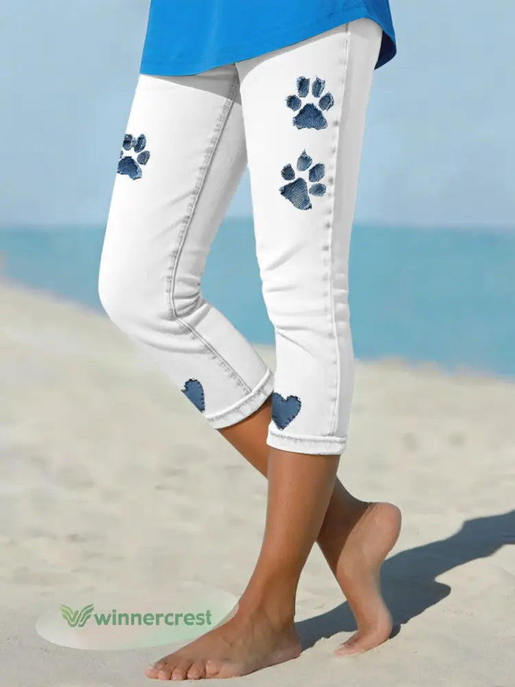 Women’s denim paw leggings - White / S