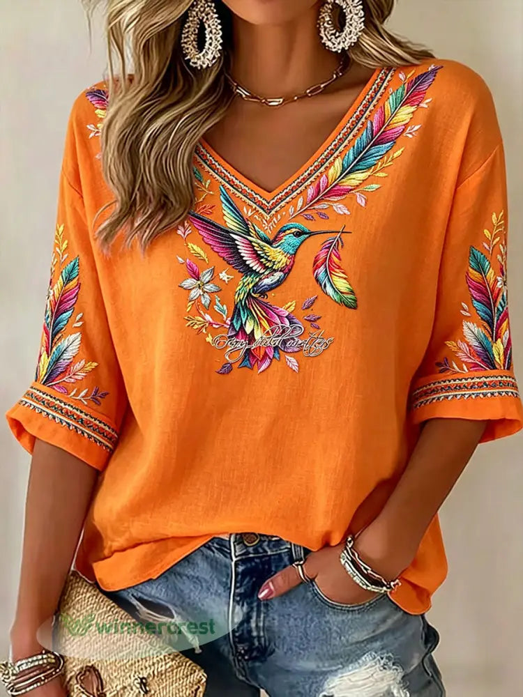 Women’s Indigenous ’Every Child Matters’ V-Neck Tops - Orange / S