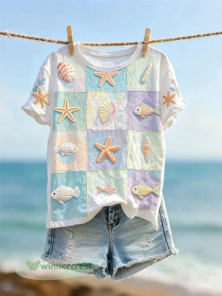 Women’s Marine Life Colorblock Art Print short-sleeved T-shirt - As picture / S