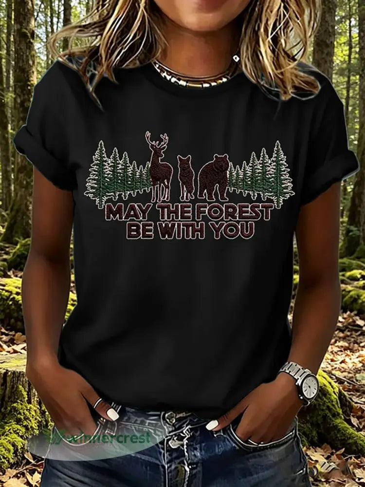 Women’s May The Forest Be With You Print T-Shirt - Black / S