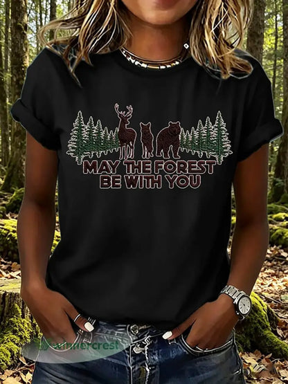 Women’s May The Forest Be With You Print T-Shirt - Black / S
