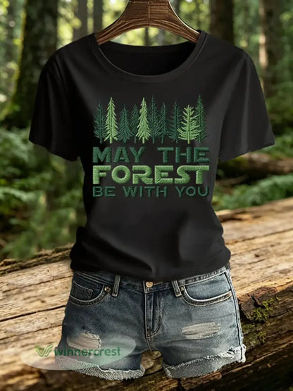 Women’s May The Forest Be With You Print T-Shirt - Black / S