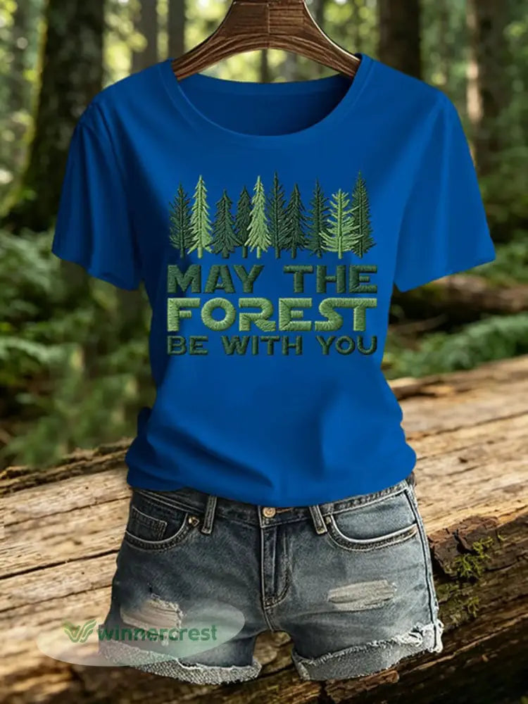 Women’s May The Forest Be With You Print T-Shirt - Blue / S