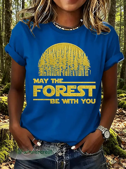 Women’s May The Forest Be With You Print T-Shirt - Blue / S