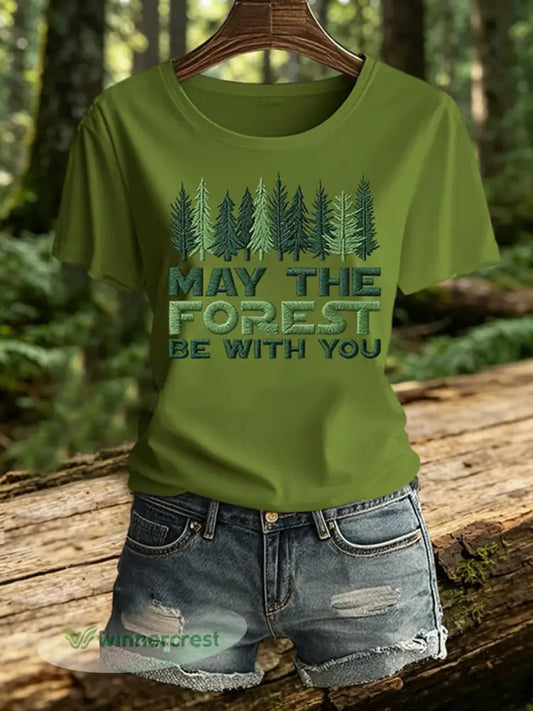 Women’s May The Forest Be With You Print T-Shirt - Green / S