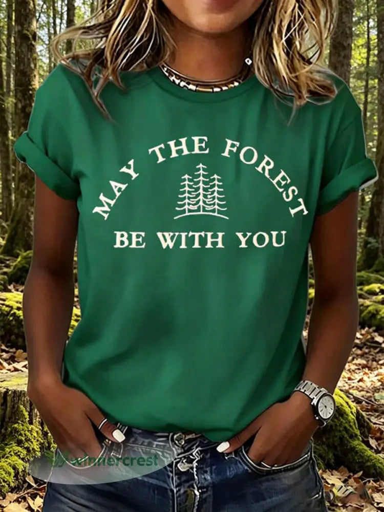 Women’s May The Forest Be With You Print T-Shirt - Green / S