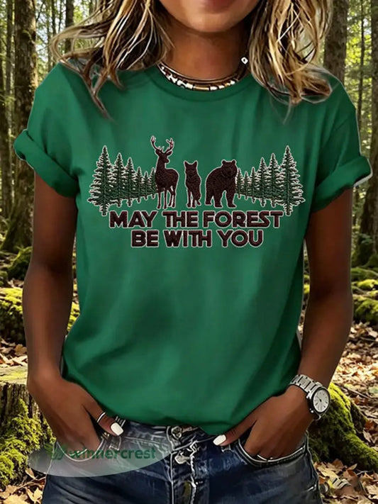 Women’s May The Forest Be With You Print T-Shirt - Green / S