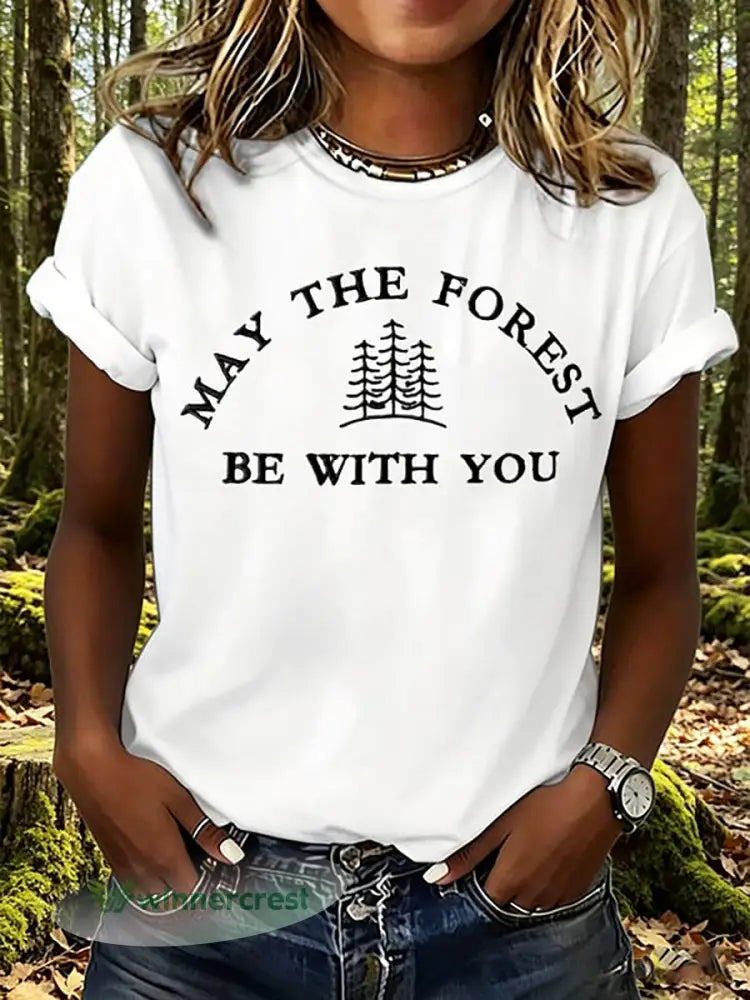Women’s May The Forest Be With You Print T-Shirt - White / S
