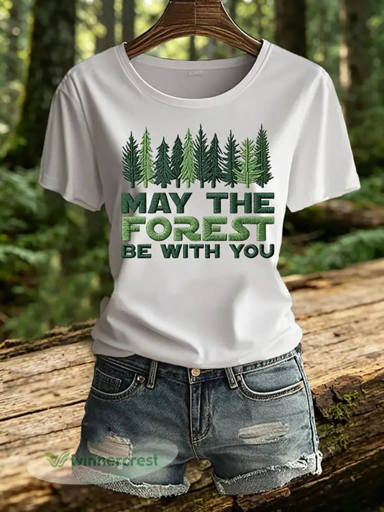 Women’s May The Forest Be With You Print T-Shirt - White / S