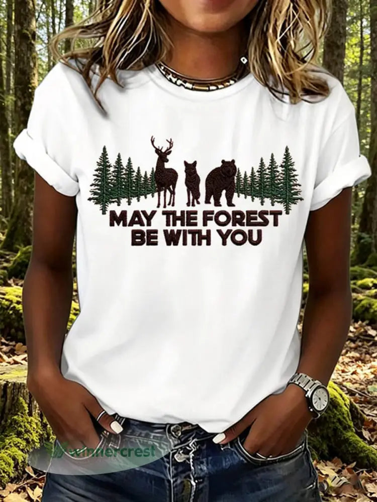 Women’s May The Forest Be With You Print T-Shirt - White / S