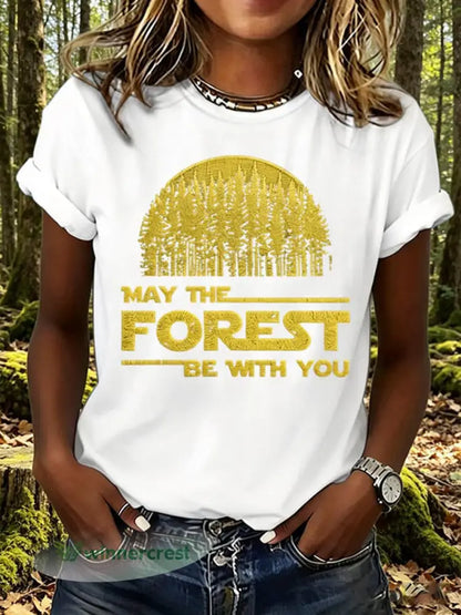 Women’s May The Forest Be With You Print T-Shirt - White / S