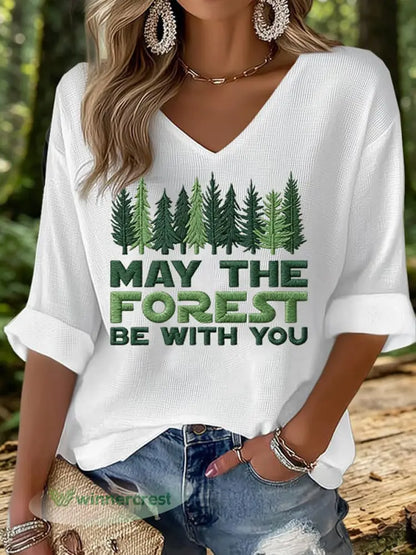 Women’s May The Forest Be With You Printed Waffle T-shirt - White / S