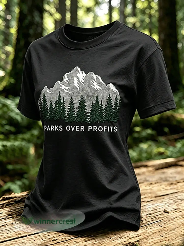 Women’s Parks Over Profits Printed Casual T-Shirt - Black / S