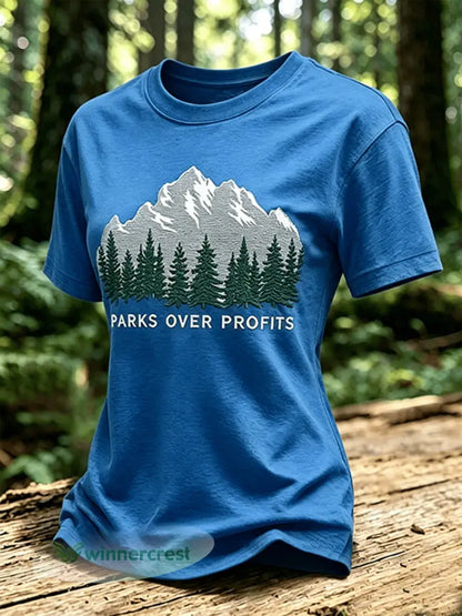 Women’s Parks Over Profits Printed Casual T-Shirt - Blue / S