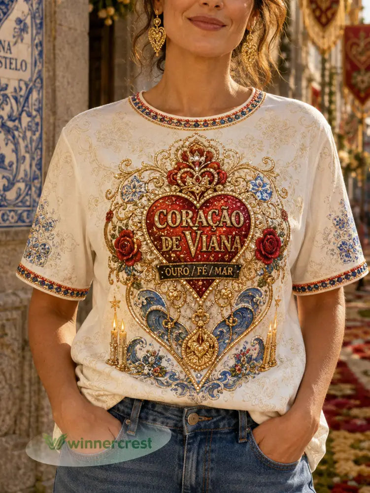 Women’s Portugal Festas d’Agonia Art Impresso T-shirt - Branco-Cremoso / S