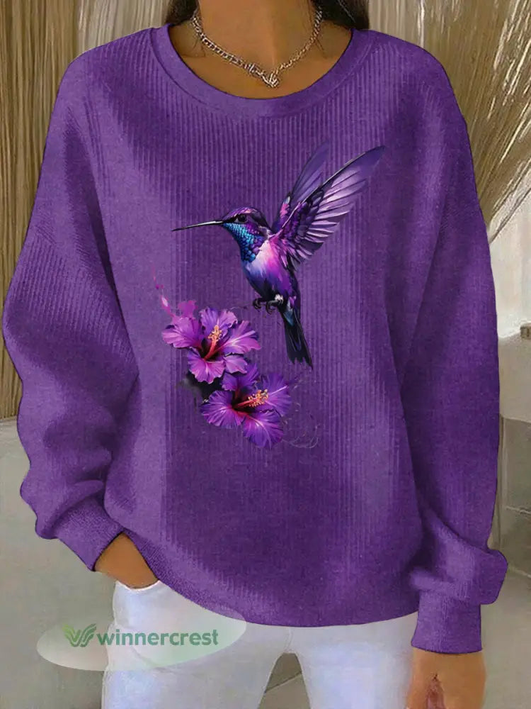 Women’s Purple Art Print Casual Sweatshirt - As picture / S