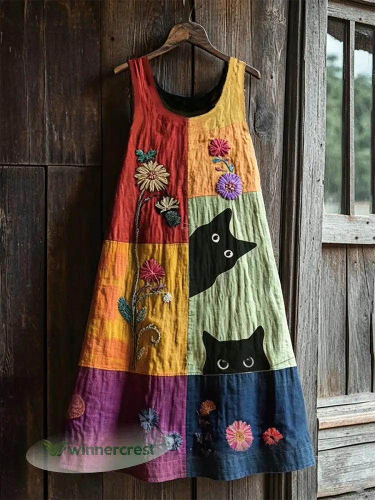 Women’s Retro Floral Animal Sleeveless Midi Dress - As picture / S
