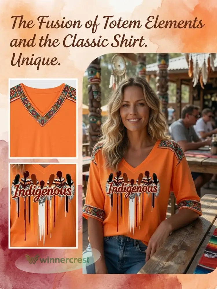 Women’s Retro Indigenous Totem Casual V-Neck T-Shirt