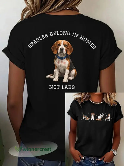 Women’s Save The Beagles Print Round Neck T-shirt - Black / S