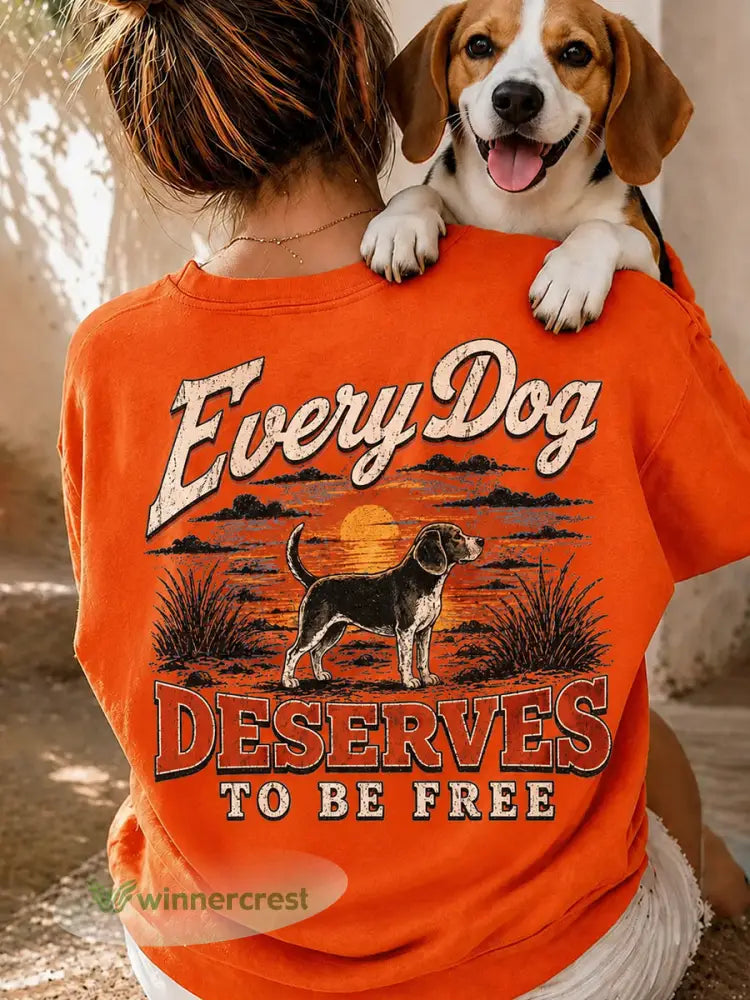 Women’s Save The Beagles Print Round Neck T-shirt - Orange / S