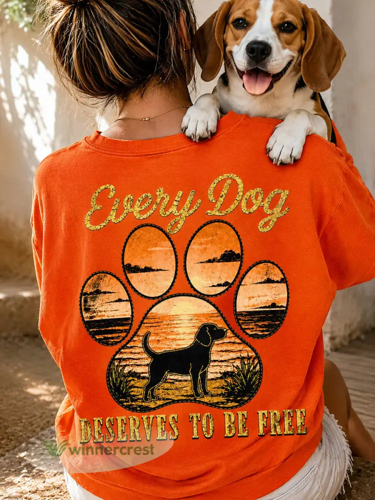 Women’s Save The Beagles Print Round Neck T-shirt - Orange / S