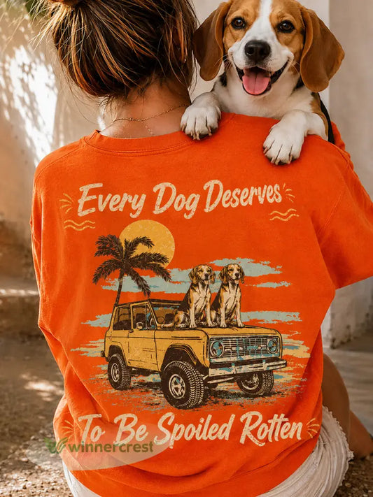 Women’s Save The Beagles Print Round Neck T-shirt - Orange / S