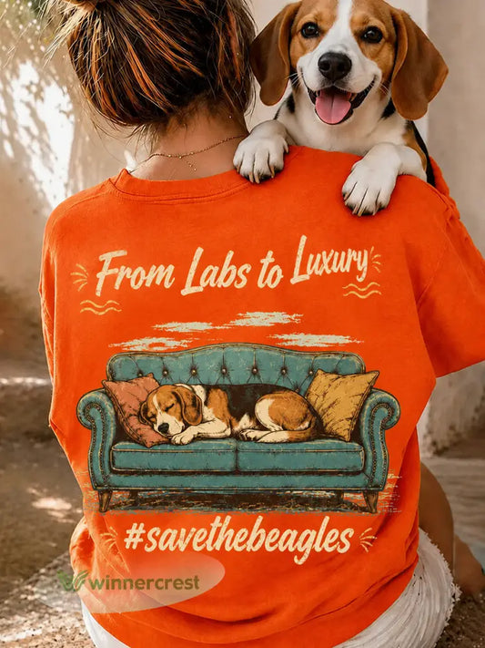 Women’s Save The Beagles Print Round Neck T-shirt - Orange / S