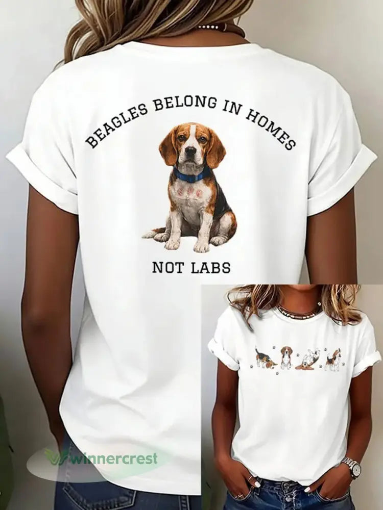 Women’s Save The Beagles Print Round Neck T-shirt - White / S