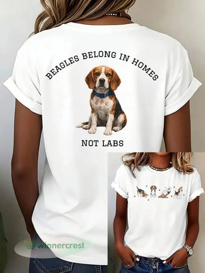Women’s Save The Beagles Print Round Neck T-shirt - White / S