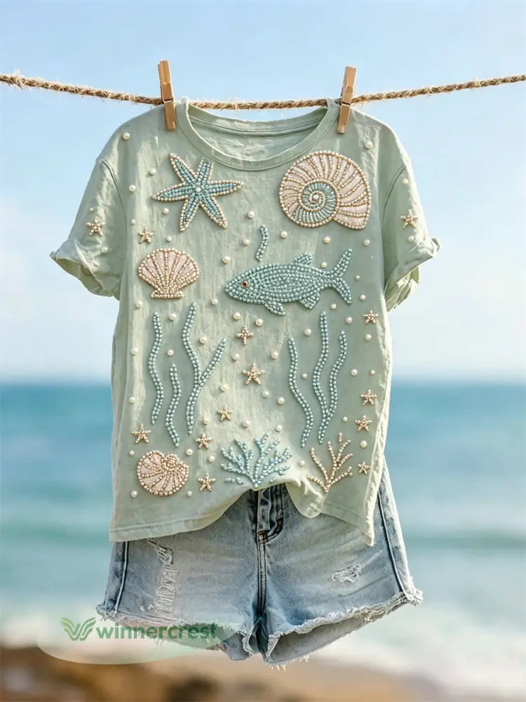 Women’s Underwater World Jewel Art Print short-sleeved T-shirt - Green / S